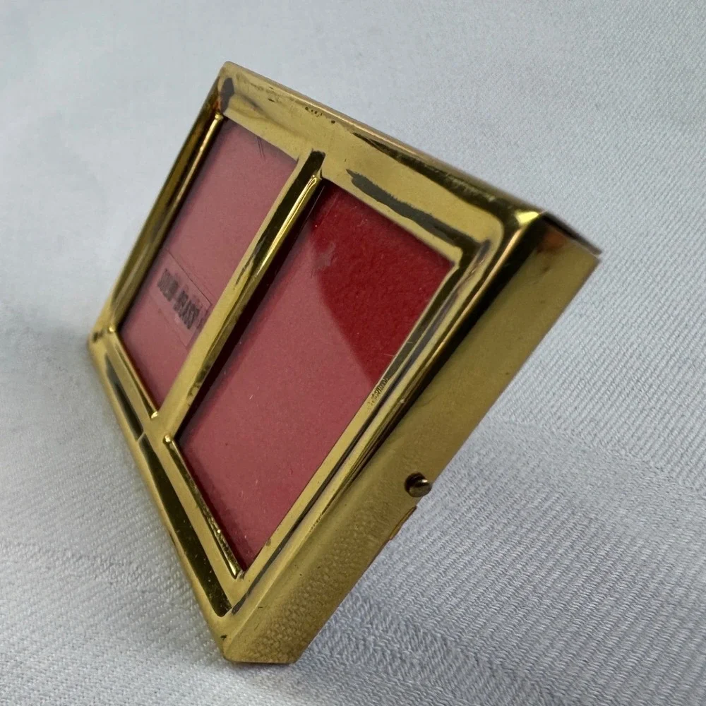 Vintage Solid Brass Miniature Double Picture Frame Gold Tone Tabletop BP 222